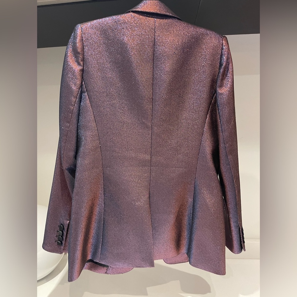 $798 VERONICA BEARD Ashburn Metallic Dickey Jacket Lamé Ruby shine Blazer Size 2 - Picture 9 of 16